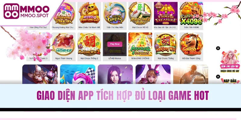 Giao diện app tích hợp đủ loại game hot